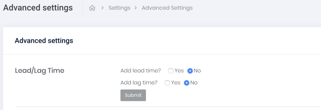 RentMy Lead/Lag time controls